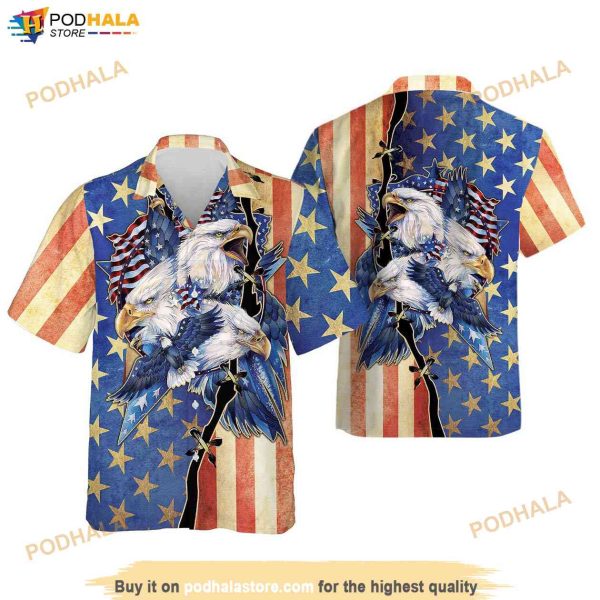 US Flag Eagle Patriotic Hawaiian Shirt, American Flag Eagle Patriotic Shirt