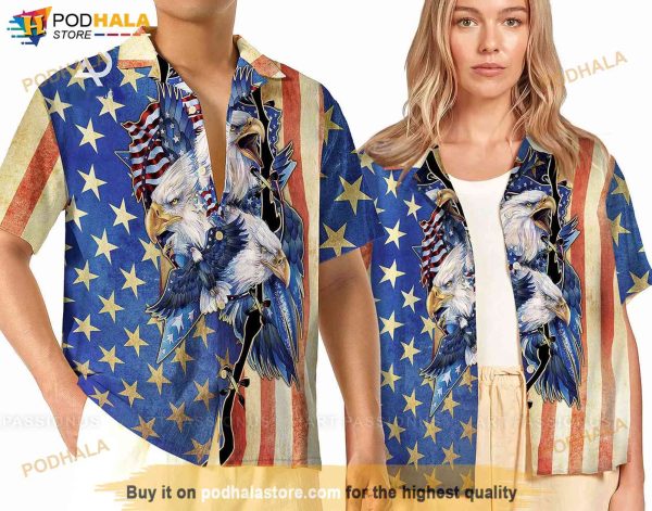 US Flag Eagle Patriotic Hawaiian Shirt, American Flag Eagle Patriotic Shirt