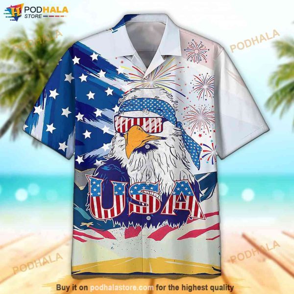 USA Eagle Sunglasses Independence Day 3D Hawaiian Shirt, 4th Of July Gift