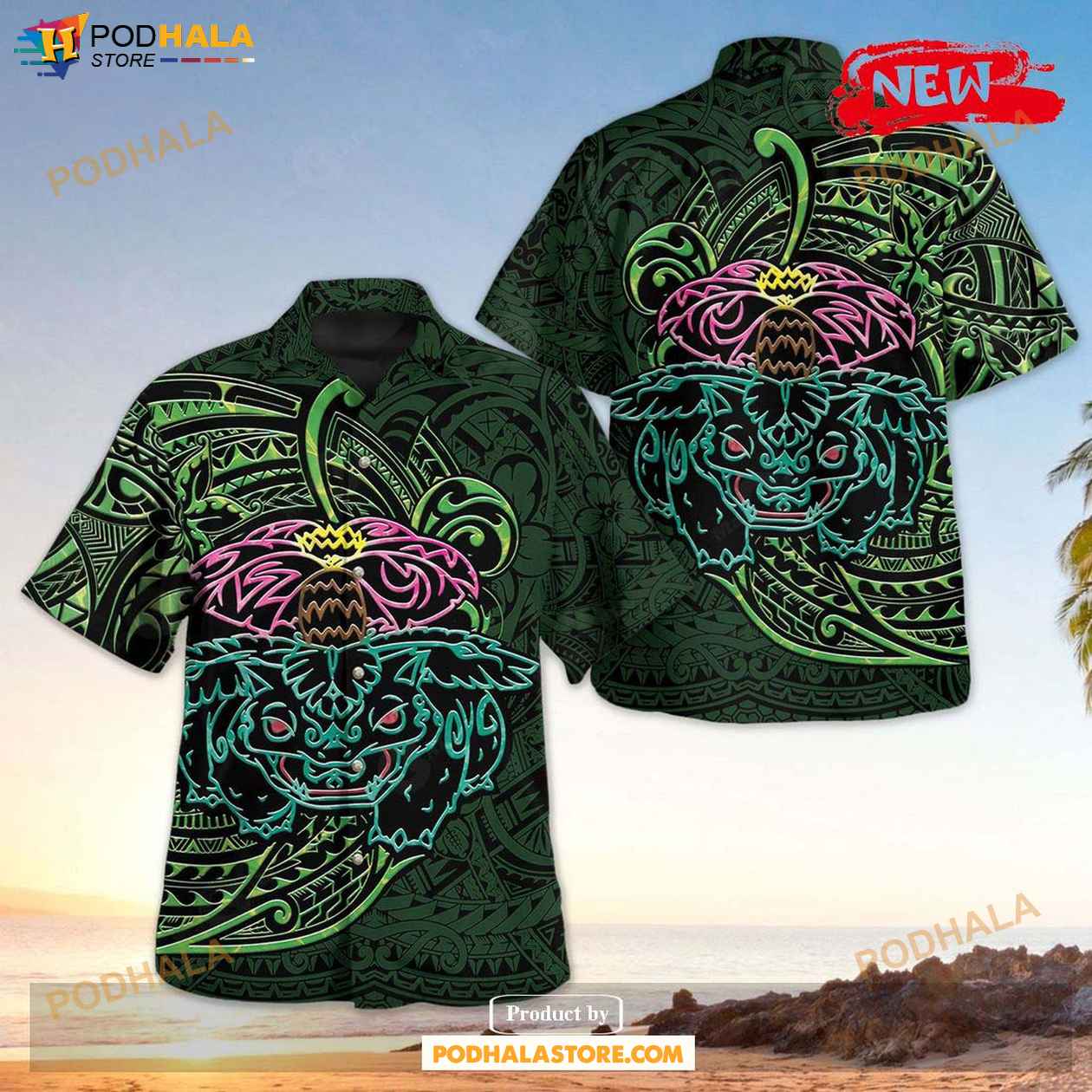Venusaur Polynesian Design Hawaiian Shirt, Tropical Shirt for Women Men Venusaur Polynesian Design Hawaiian Shirt, Tropical Shirt for Women Men