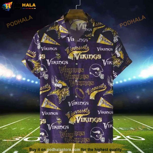 Vikings Print Unisex Hawaiian Shirt, NFL Football Fans Button Down Shirt