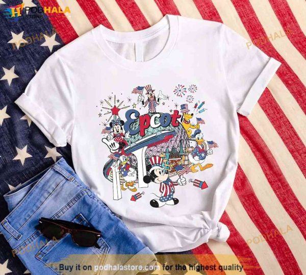 Vintage Disney Epcot Happy 4th of July Shirt, Mickey & Friends Fireworks Patriotic Tee
