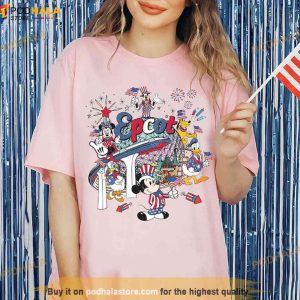 Vintage Disney Epcot Happy 4th Of July Shirt Mickey Friends Fireworks Patriotic Tee 2