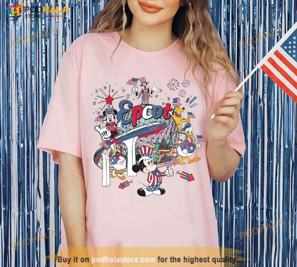 Vintage Disney Epcot Happy 4th of July Shirt, Mickey & Friends Fireworks Patriotic Tee