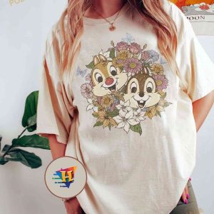 Vintage Disney Floral Chip and Dale Shirt, Chip & Dale Disney Family Vacation Gift