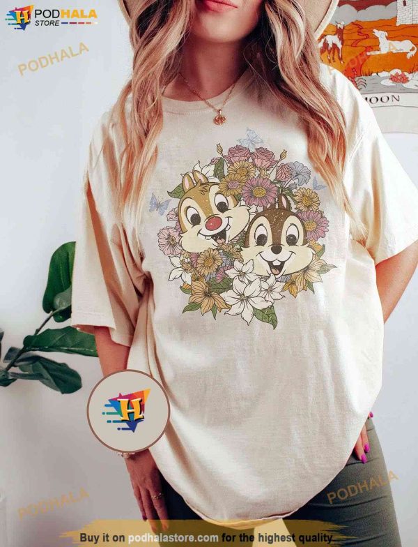 Vintage Disney Floral Chip and Dale Shirt, Chip & Dale Disney Family Vacation Gift