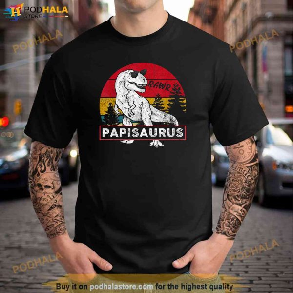 Vintage Papisaurus Shirt Papi Saurus Dinosaur Gift Dad Men Shirt