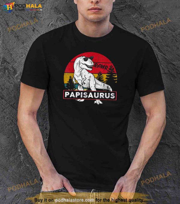 Vintage Papisaurus Shirt Papi Saurus Dinosaur Gift Dad Men Shirt