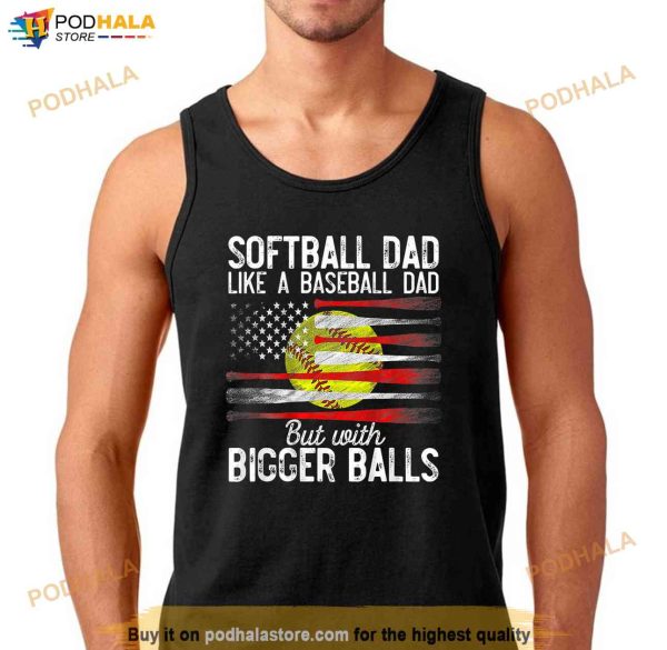Vintage Softball Dad Like A Baseball Dad US Flag Fathers Day Shirt