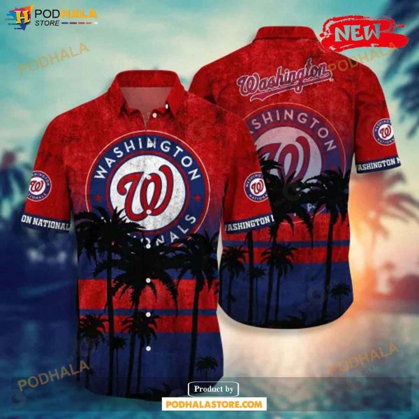 Washington Nationals MLB Tropical Coconut Tree Sunset Design Hawaiian Shirt