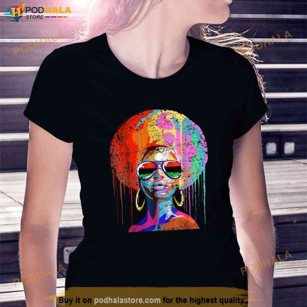 Womens Black Queen Afro Melanin Dripping Juneteenth Shirt