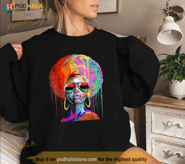 Womens Black Queen Afro Melanin Dripping Juneteenth Shirt
