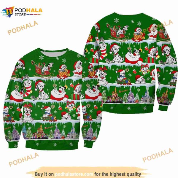 101 Dalmatians Pattern Xmas Green 2023 Christmas Disney Cartoon Funny Ugly Sweaters