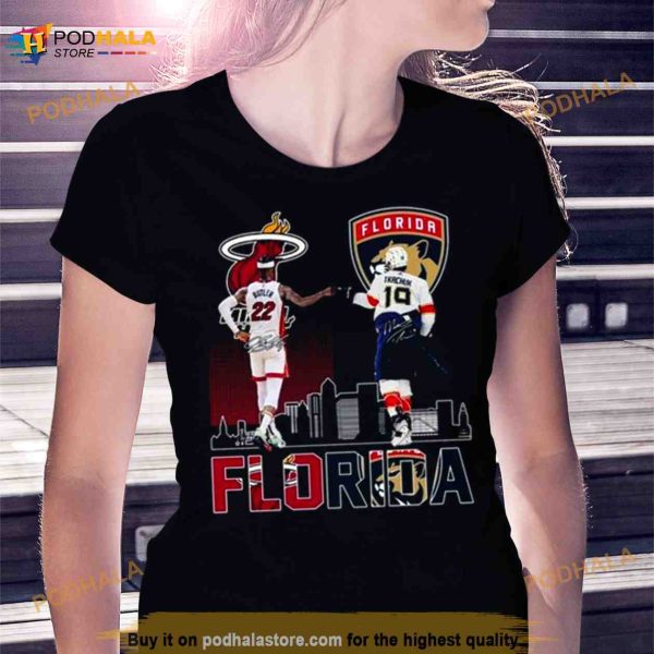 2023 Florida Panthers And Miami Heat Butler And Tkachuk Skylines Signatures Shirt