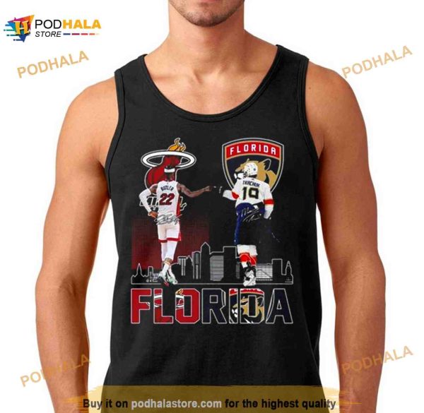 2023 Florida Panthers And Miami Heat Butler And Tkachuk Skylines Signatures Shirt