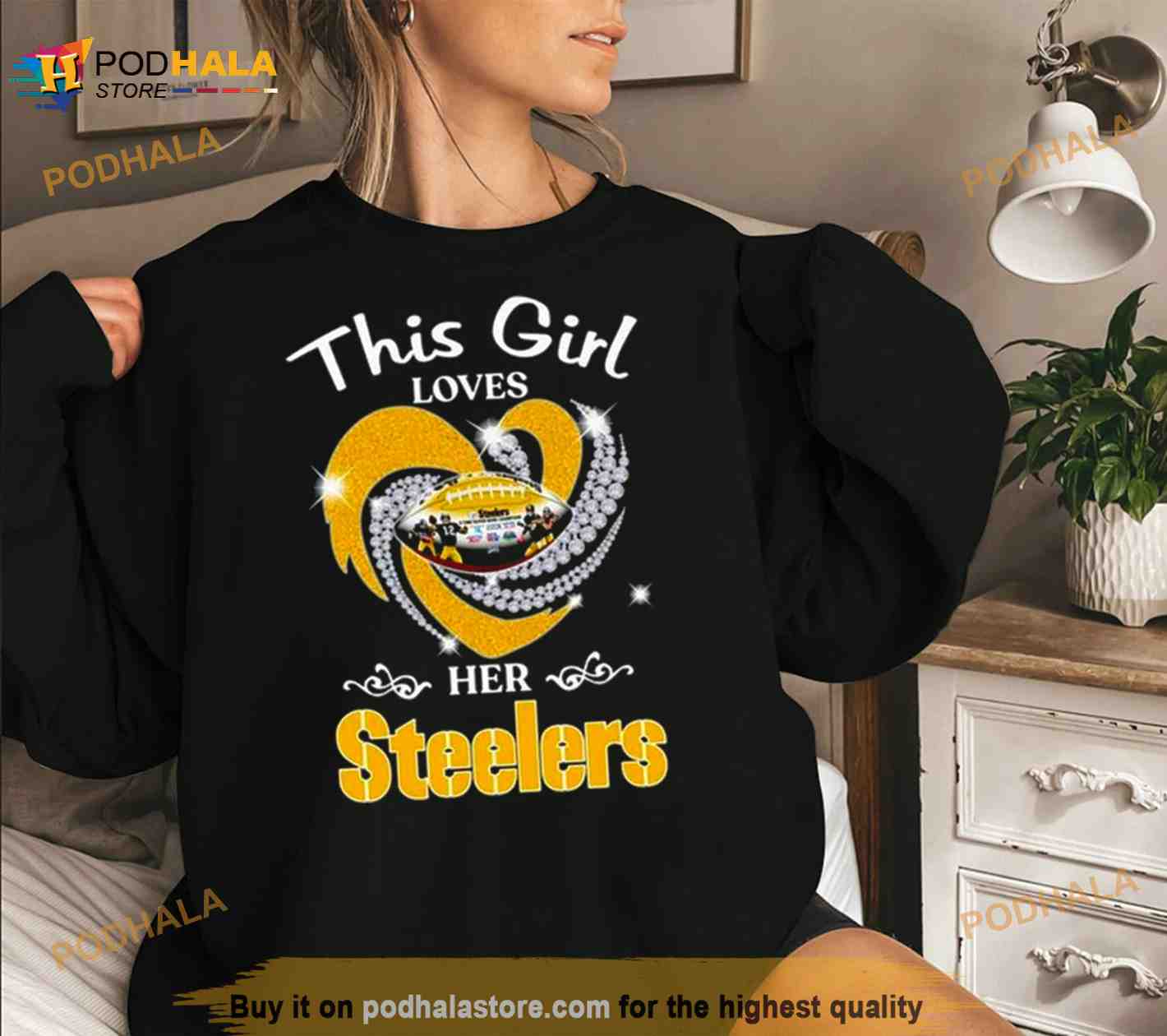 Pittsburgh Steelers Girls Heart Scoop Long Sleeve Tee