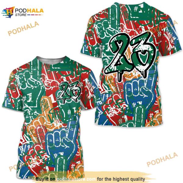 23 Hiphop Graffiti Pattern 3D Shirt, Match Dunk Low Foam Finger Shirt