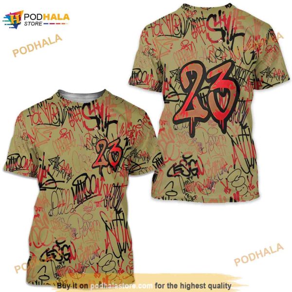 23 Hiphop Graffiti Pattern 3D Shirt, Match Jordan 9 Boot Nrg Beef And Broccoli Shirt