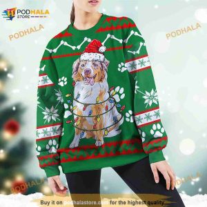 3D Australian Shepherd Green Christmas Funny Ugly Sweater