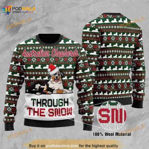 3D Australian Shepherds Through The Snow Christmas Funny Ugly Sweater