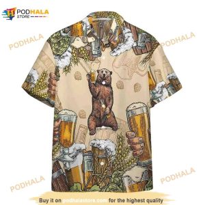 3D Bear And Beer Custom Hawaii Shirt, High Quality All Over Print Hawaiian Shirt