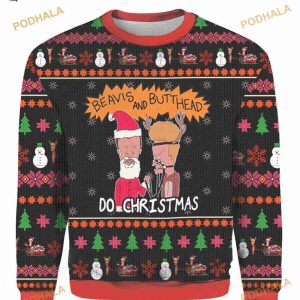 3D Beavis Butthead Do Xmas Ugly Christmas 3D Funny Ugly Sweater