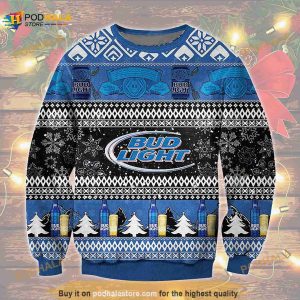 3D Bud Light Beer Black Blue Ugly Christmas Sweater, Bud Light Ugly Xmas