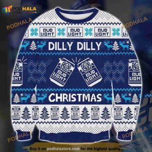 3D Bud Light Dilly Beer Ugly Christmas Sweater, Bud Light Ugly Xmas