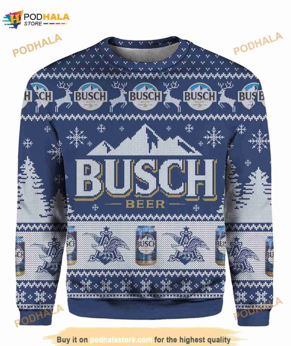 3D Busch Beer Mountain Ugly Christmas Sweater, Busch Ugly Xmas