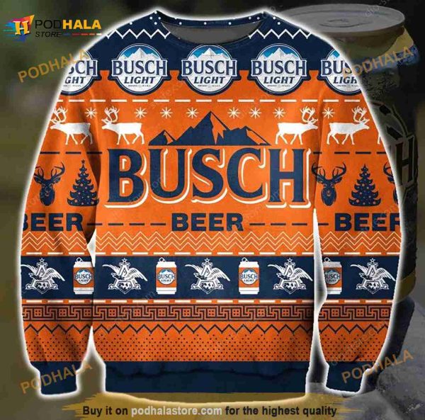 3D Busch Light Beer Orange Funny Ugly Sweater Christmas