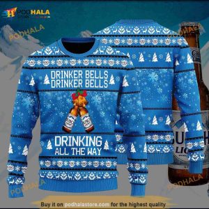 3D Busch Light Drinker Bells Drinker Bells Drinking All The Way Ugly Sweater