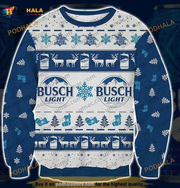 3D Busch Light Print Christmas Sweater, Busch Ugly Xmas