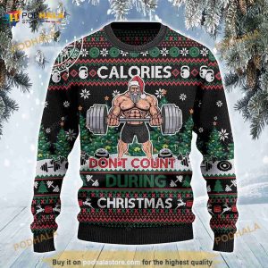 3D Calories Don't Count During Gym Christmas Sweater, Gym Santa Ugly Xmas