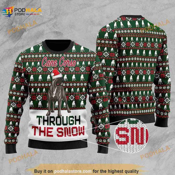 3D Cane Corso Through The Snow Christmas Funny Ugly Sweater