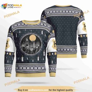 3D Castle Under Night Candle Christmas Funny Ugly Sweater