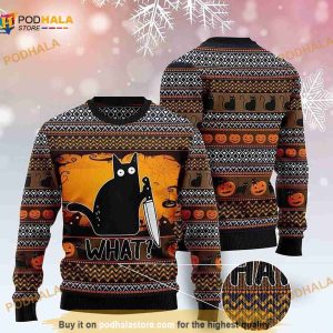 3D Cat What Murderous Black Cat With Knife Funny Ugly Sweater