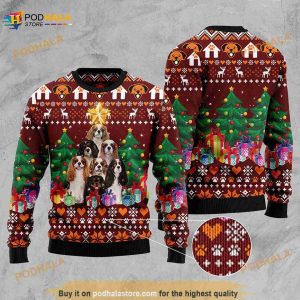3D Cavalier King Charles Spaniel Pine Tree Ugly Christmas Sweater