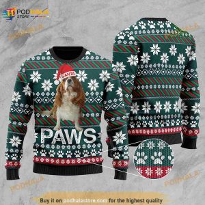 3D Cavalier King Charles Spaniel Santa Printed Paws Christmas Ugly Sweater