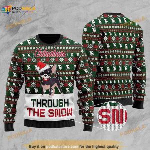 3D Chihuahuas Through The Snow Paws Christmas Funny Ugly Sweater