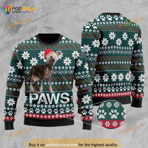 3D Chinese Crested Santa Printed Paws Christmas Funny Ugly Sweater