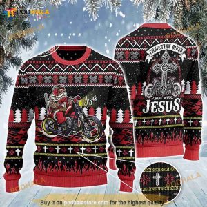 3D Christian Biker I Ride With Jesus All Over Print Funny Ugly Sweater