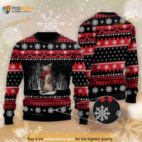3D Christmas Cats Ugly Black And Red Sweater