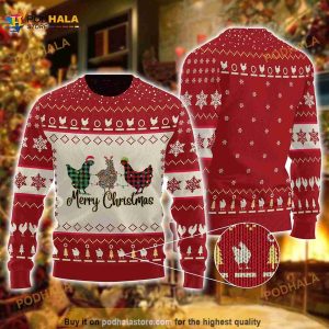 3D Christmas Chicken Red Funny Ugly Sweater