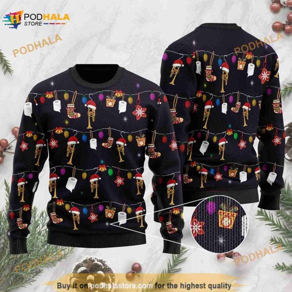 3D Christmas Trumpet Funny Ugly Sweater For Trumpet Lovers