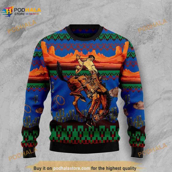3D Cowboy Desert Cactus Ugly Christmas Sweater