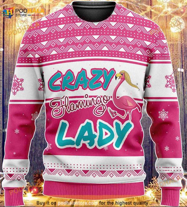 3D Crazy Flamingo Lady Ugly Knitted Sweater