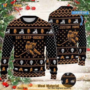 3D Custom Name Eat Sleep Hockey Funny Ugly Sweater