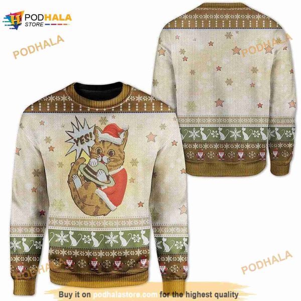 3D Cute Cat Merry Christmas Funny Ugly Sweater