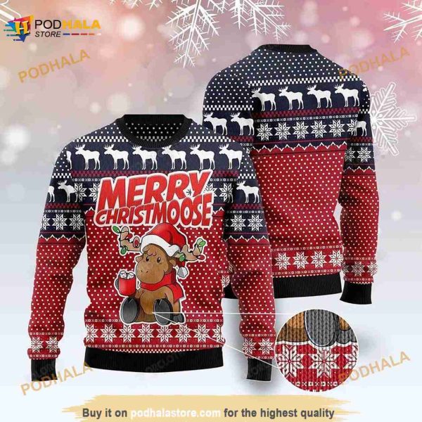 3D Cute Moose Merry Christmoose Funny Ugly Sweater