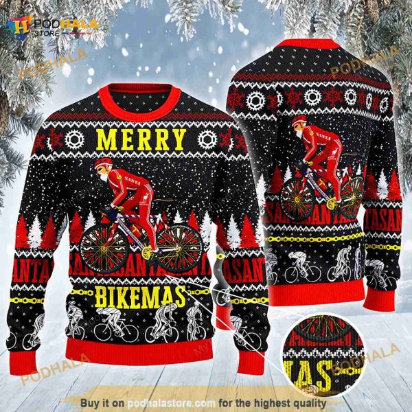 3D Cycling Lovers Gift Merry Bikemas All Over Print Funny Ugly Sweater